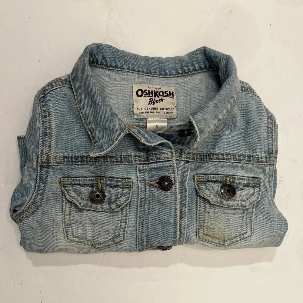 OSH KOSH Girl's Light Wash Denim Button Up‎ Jacket Size 5